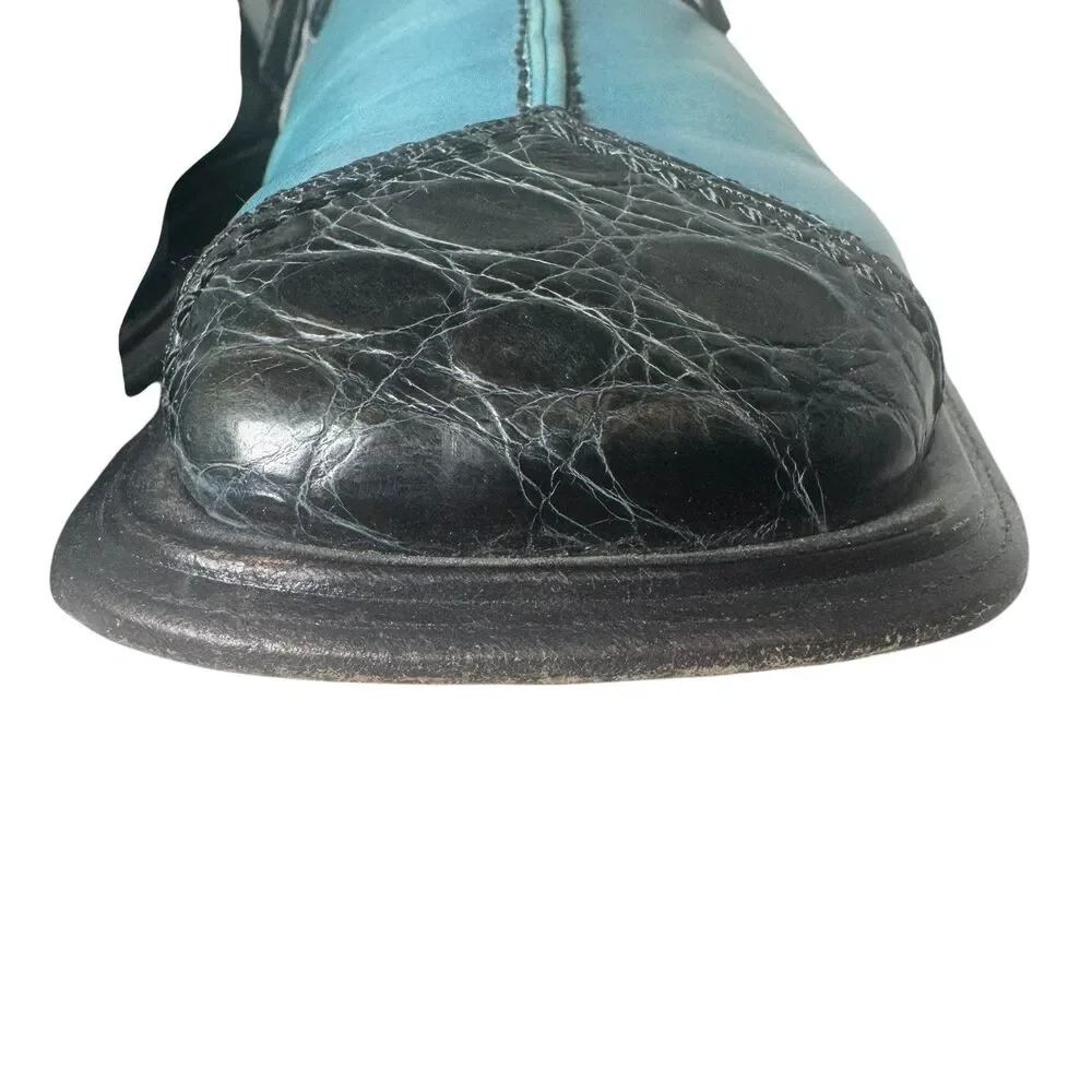 Paolo De Marco By Mezlan Genuine Crocodile Blue Split Square Toe Size 10 Rare